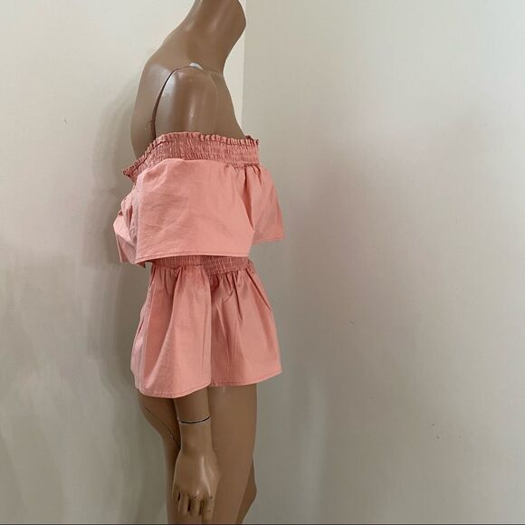 NEW Missguided Pink Shirred Ruffle Off Shoulder Bardot Blouse top 8 - Picture 6 of 10